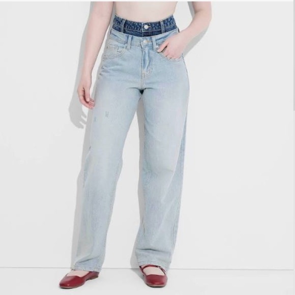Women's Mid-Rise 90's Relaxed Straight Jeans - Wild Fable Light Blue 2 *30239 - Picture 1 of 11